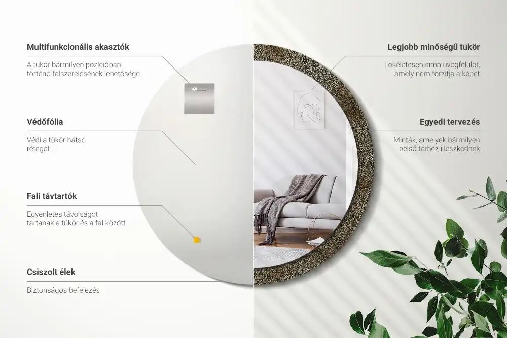 Spiegel mit bedrucktem Rahmen rund Blumenornament