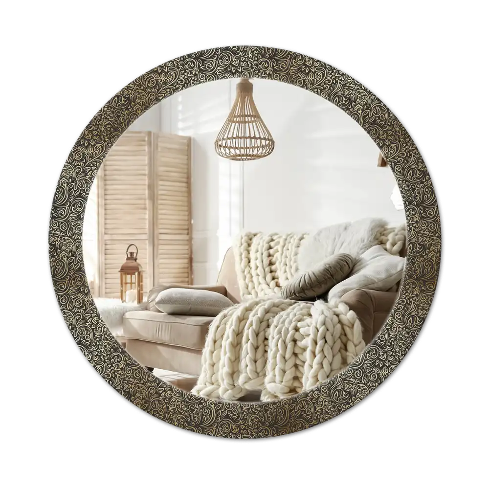 Spiegel mit bedrucktem Rahmen rund Blumenornament