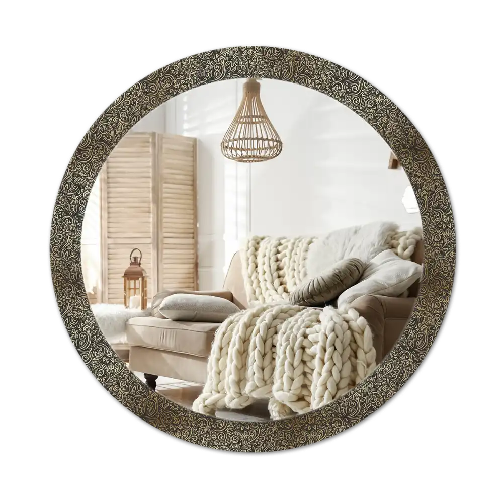 Spiegel mit bedrucktem Rahmen rund Blumenornament