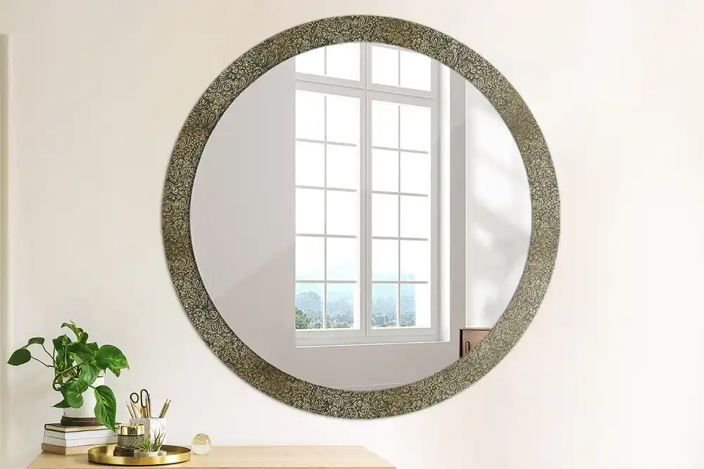 Spiegel mit bedrucktem Rahmen rund Blumenornament