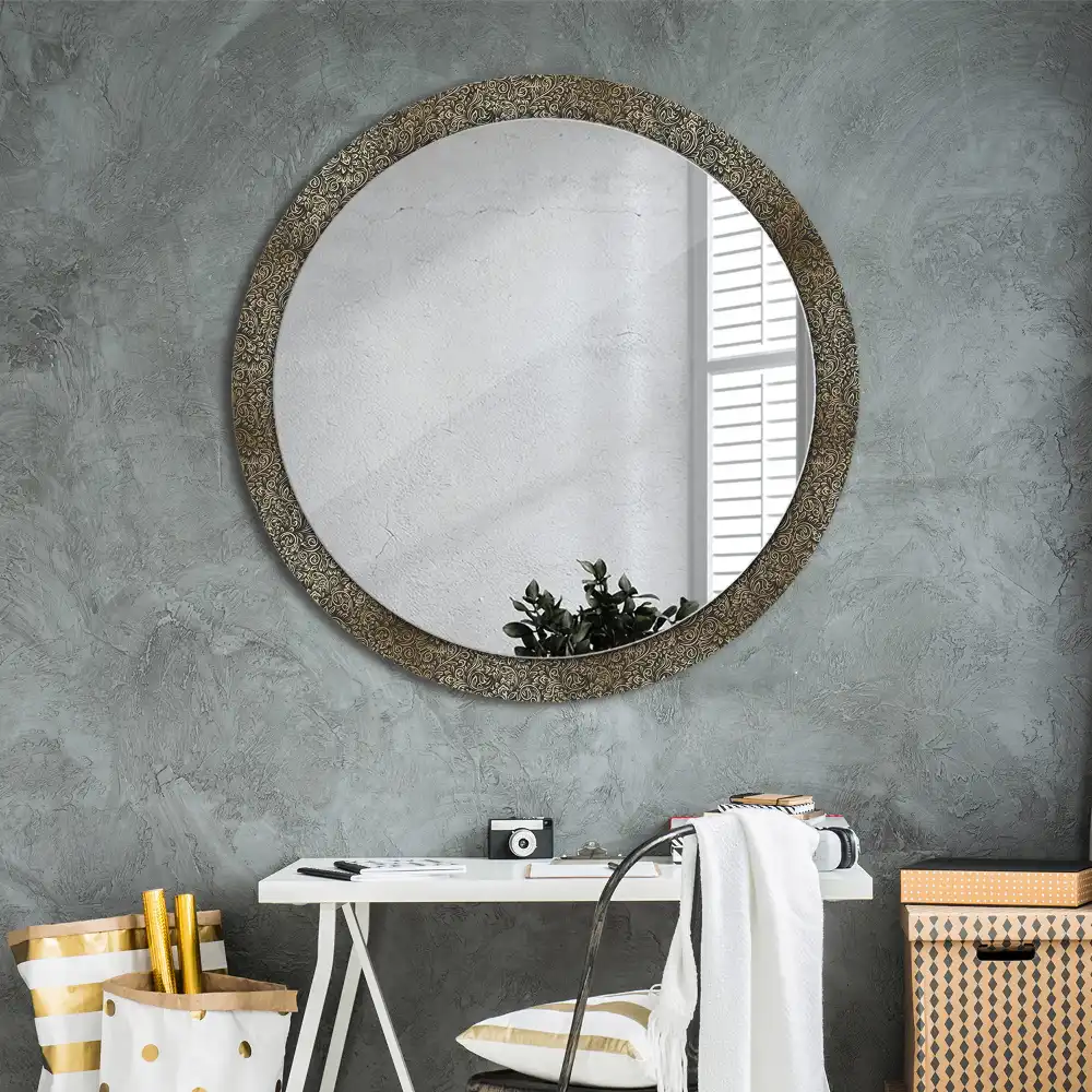 Spiegel mit bedrucktem Rahmen rund Blumenornament