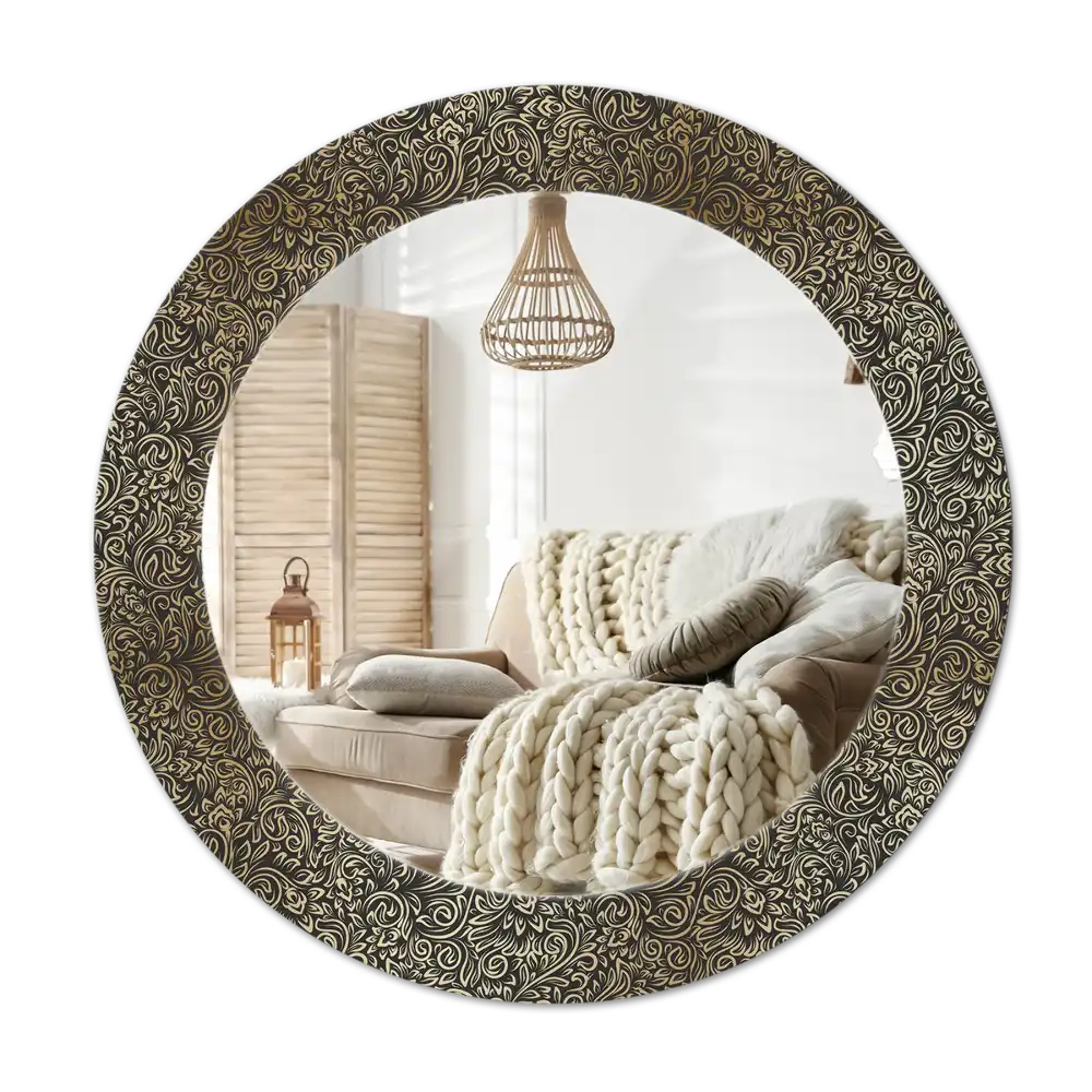Spiegel mit bedrucktem Rahmen rund Blumenornament