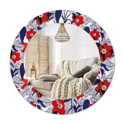 Spiegel mit bedrucktem Rahmen rund Philodendren