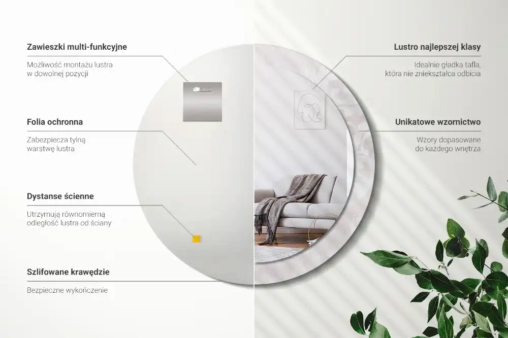 Spiegel mit bedrucktem Rahmen rund Rokoko-Struktur