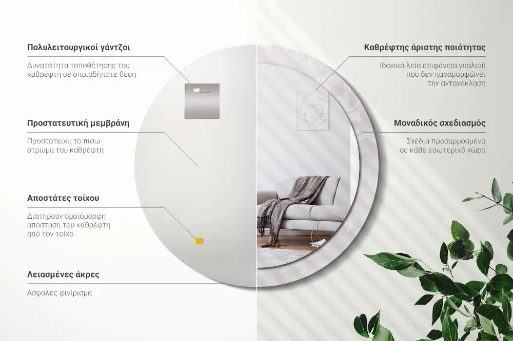 Spiegel mit bedrucktem Rahmen rund Rokoko-Struktur