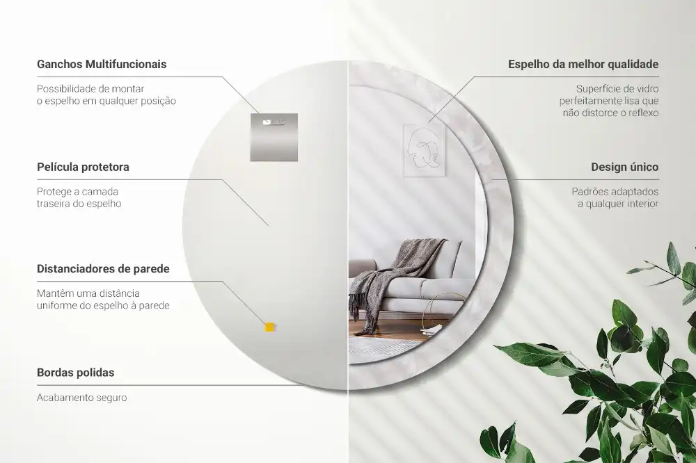 Spiegel mit bedrucktem Rahmen rund Rokoko-Struktur