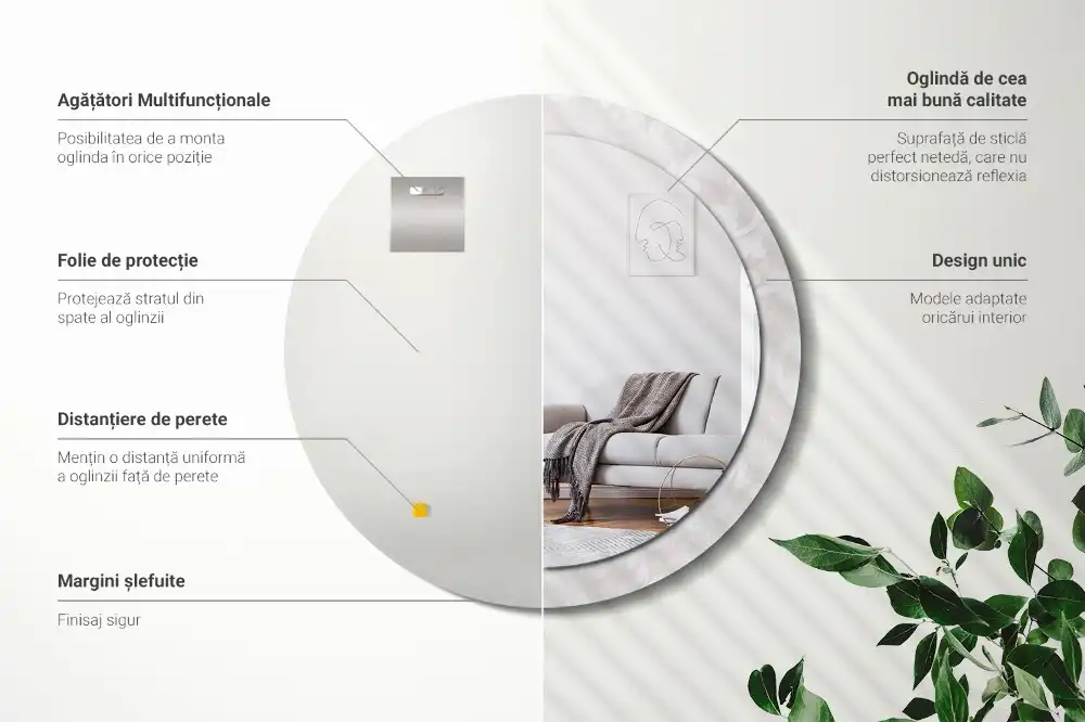 Spiegel mit bedrucktem Rahmen rund Rokoko-Struktur