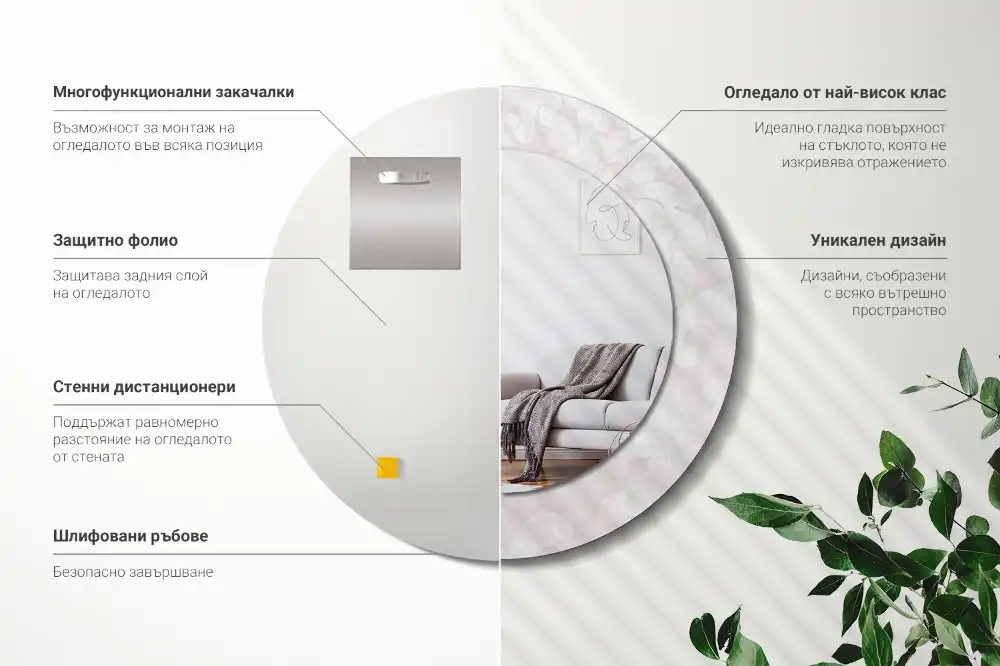 Spiegel mit bedrucktem Rahmen rund Rokoko-Struktur