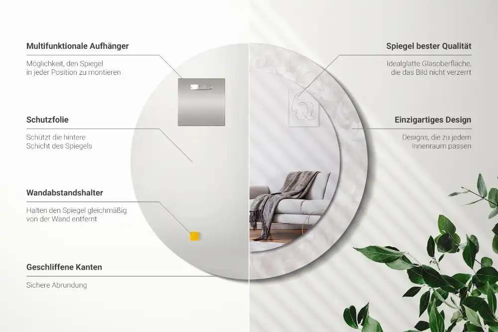 Spiegel mit bedrucktem Rahmen rund Rokoko-Struktur