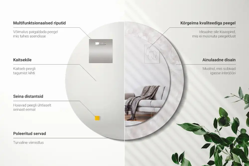 Spiegel mit bedrucktem Rahmen rund Rokoko-Struktur