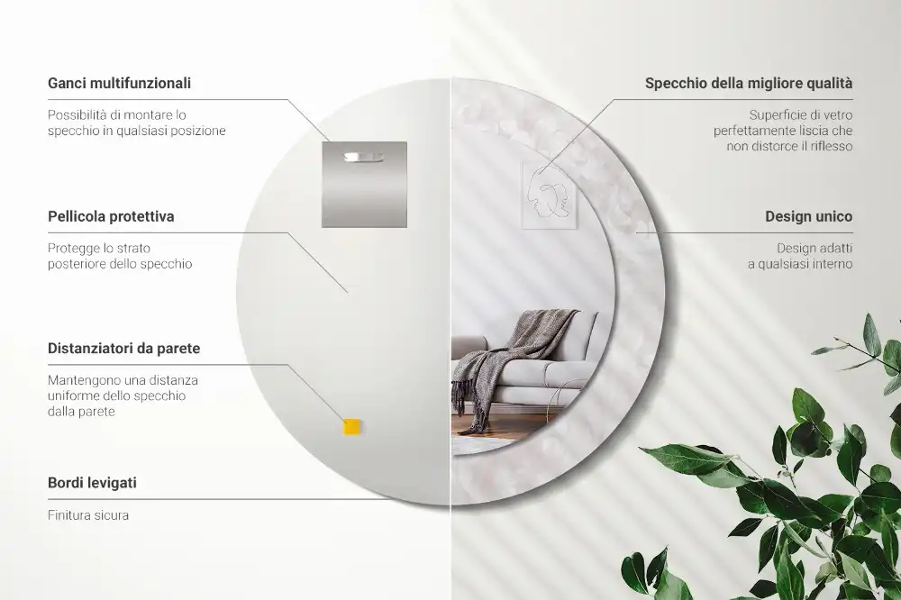 Spiegel mit bedrucktem Rahmen rund Rokoko-Struktur