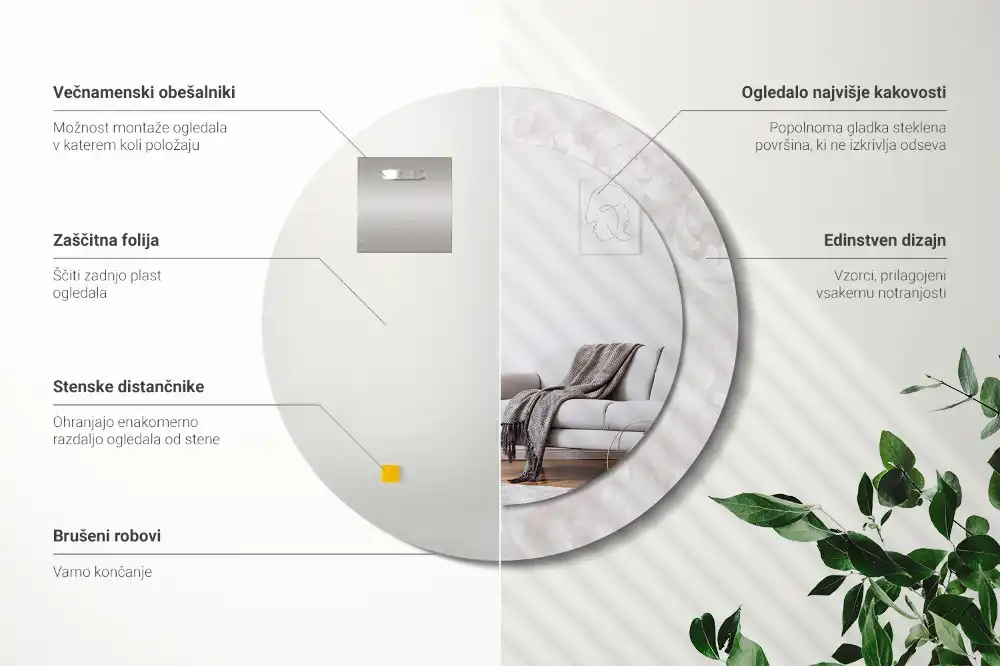 Spiegel mit bedrucktem Rahmen rund Rokoko-Struktur