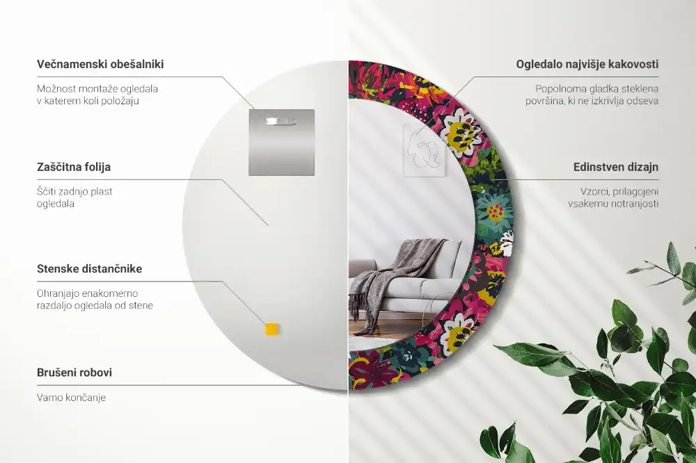 Runden spiegel Gemalte Blumen