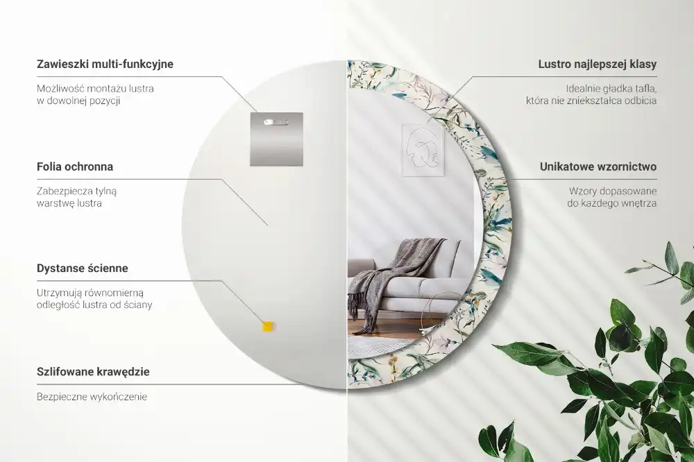 Spiegel mit bedrucktem Rahmen rund Aquarellblumen