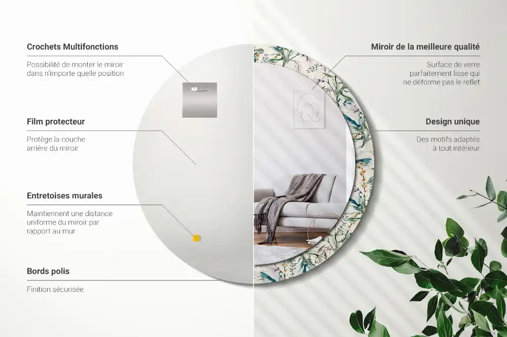 Spiegel mit bedrucktem Rahmen rund Aquarellblumen