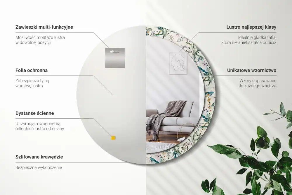 Spiegel mit bedrucktem Rahmen rund Aquarellblumen