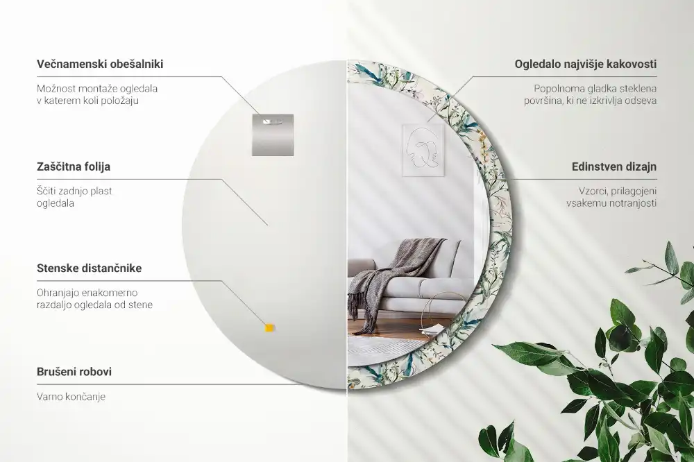 Spiegel mit bedrucktem Rahmen rund Aquarellblumen