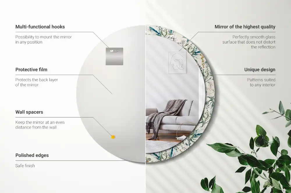 Spiegel mit bedrucktem Rahmen rund Aquarellblumen