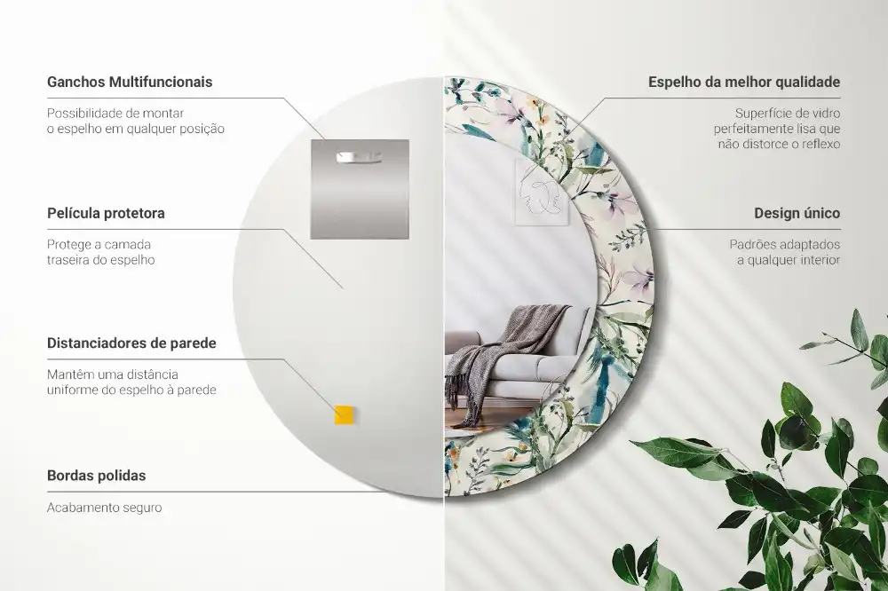 Spiegel mit bedrucktem Rahmen rund Aquarellblumen