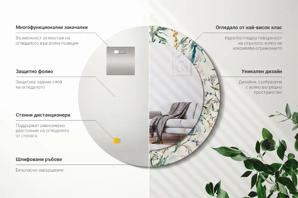 Spiegel mit bedrucktem Rahmen rund Aquarellblumen