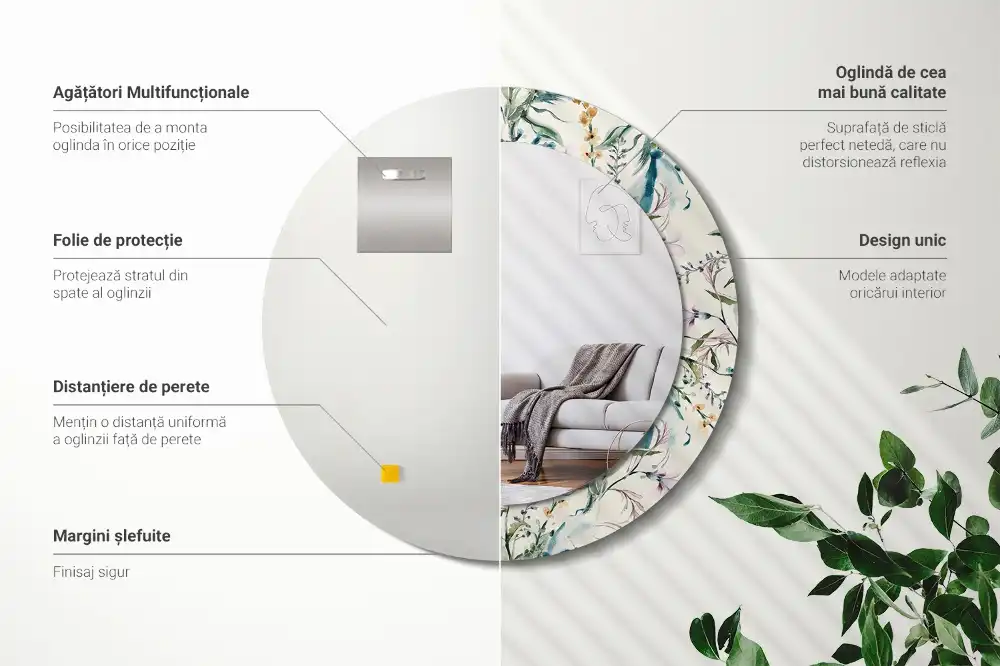 Spiegel mit bedrucktem Rahmen rund Aquarellblumen