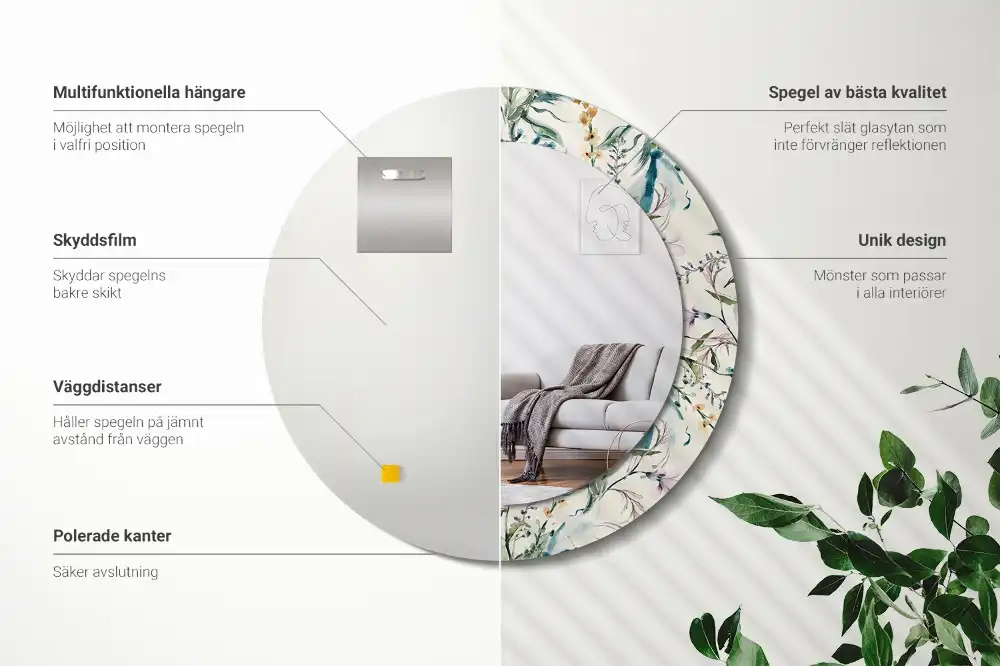 Spiegel mit bedrucktem Rahmen rund Aquarellblumen