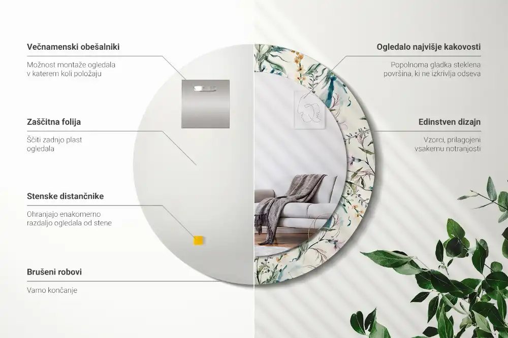 Spiegel mit bedrucktem Rahmen rund Aquarellblumen