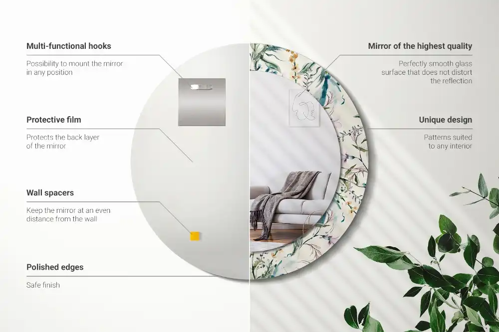 Spiegel mit bedrucktem Rahmen rund Aquarellblumen