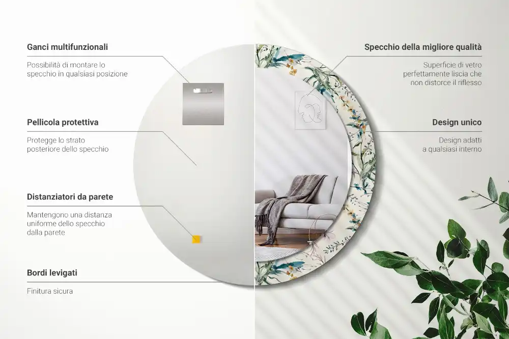 Spiegel mit bedrucktem Rahmen rund Aquarellblumen