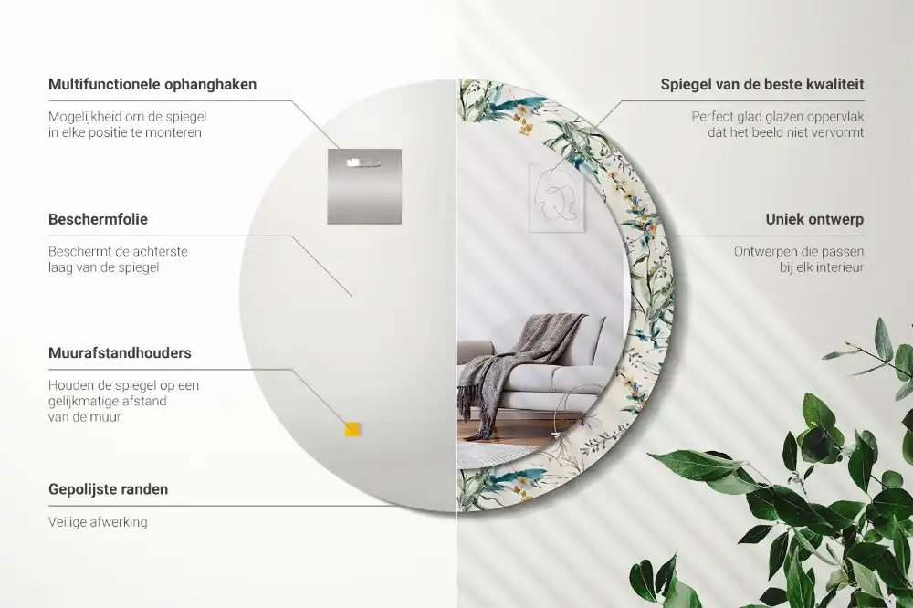 Spiegel mit bedrucktem Rahmen rund Aquarellblumen