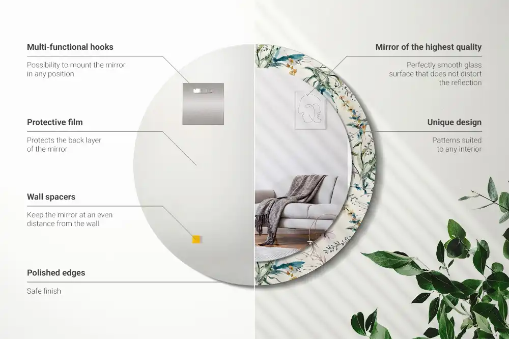 Spiegel mit bedrucktem Rahmen rund Aquarellblumen