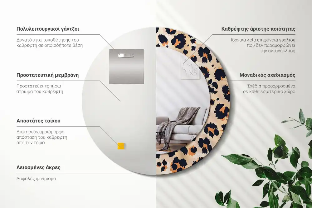 Spiegel mit bedrucktem Rahmen rund Fleckiges Muster