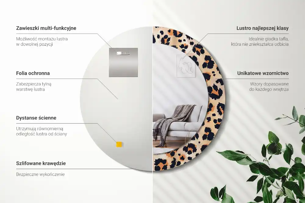 Spiegel mit bedrucktem Rahmen rund Fleckiges Muster