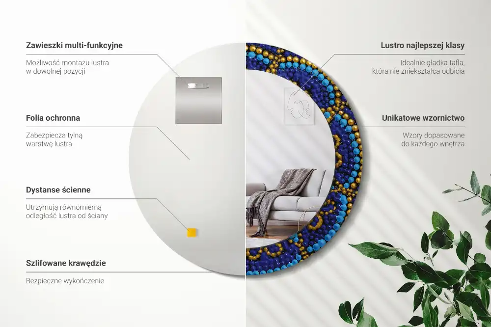 Spiegel mit bedrucktem Rahmen rund Karnevalsmuster