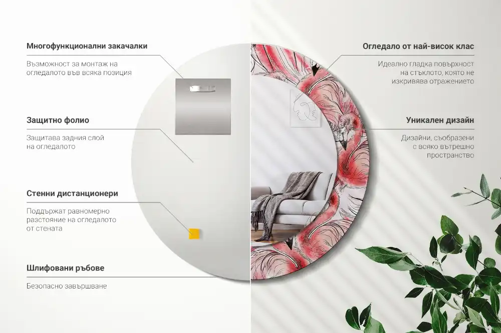 Spiegel rund Flamingos