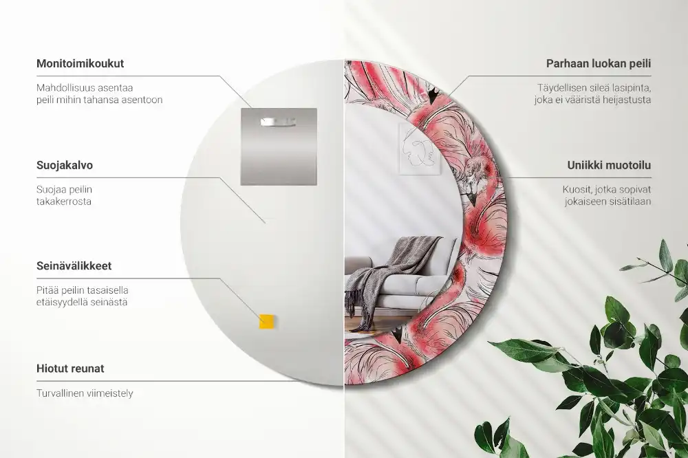 Spiegel rund Flamingos