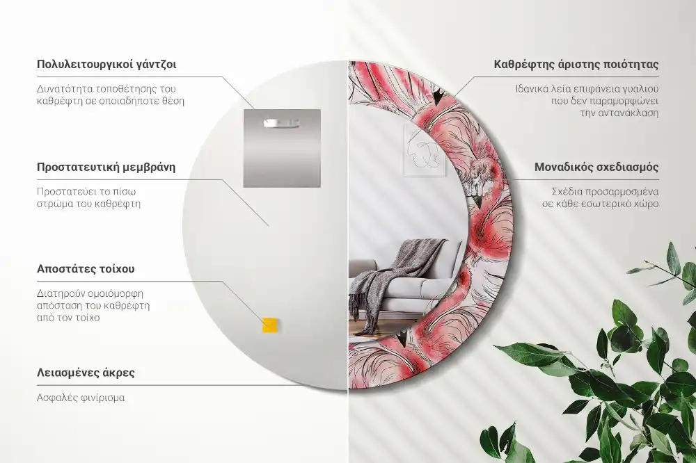 Spiegel rund Flamingos