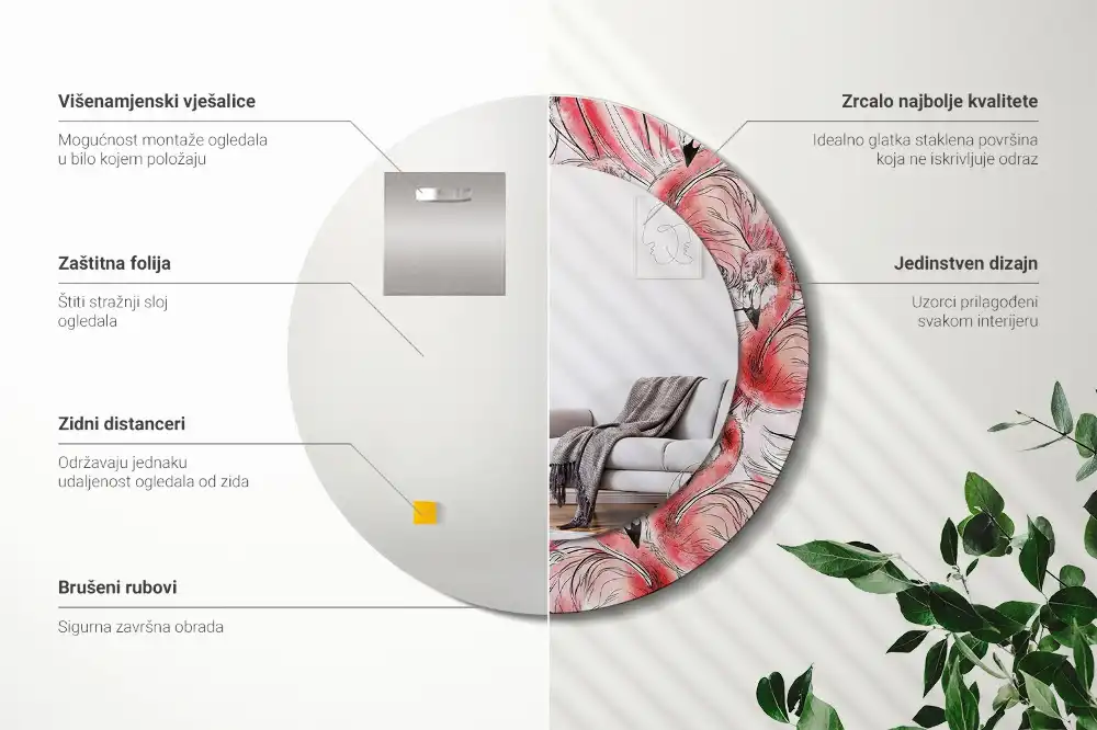 Spiegel rund Flamingos