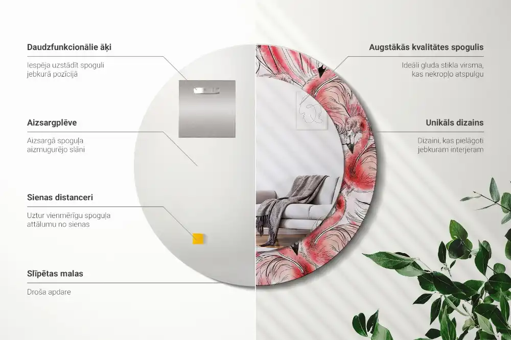 Spiegel rund Flamingos