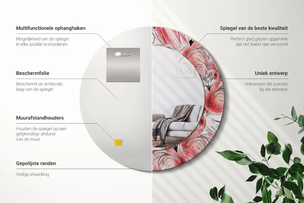 Spiegel rund Flamingos