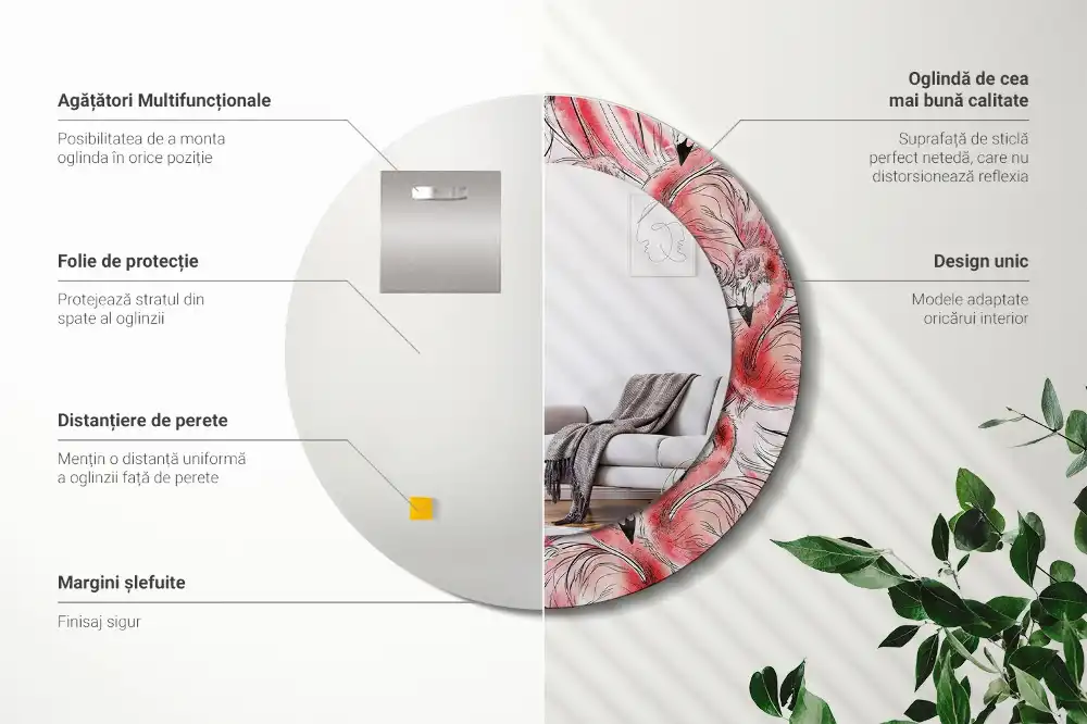 Spiegel rund Flamingos