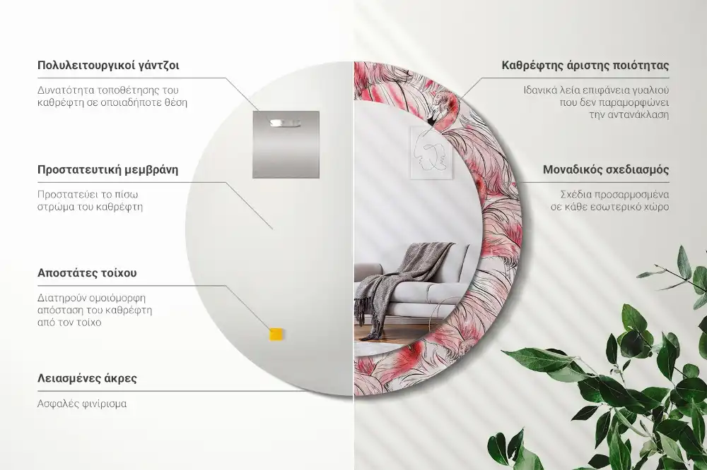 Spiegel rund Flamingos