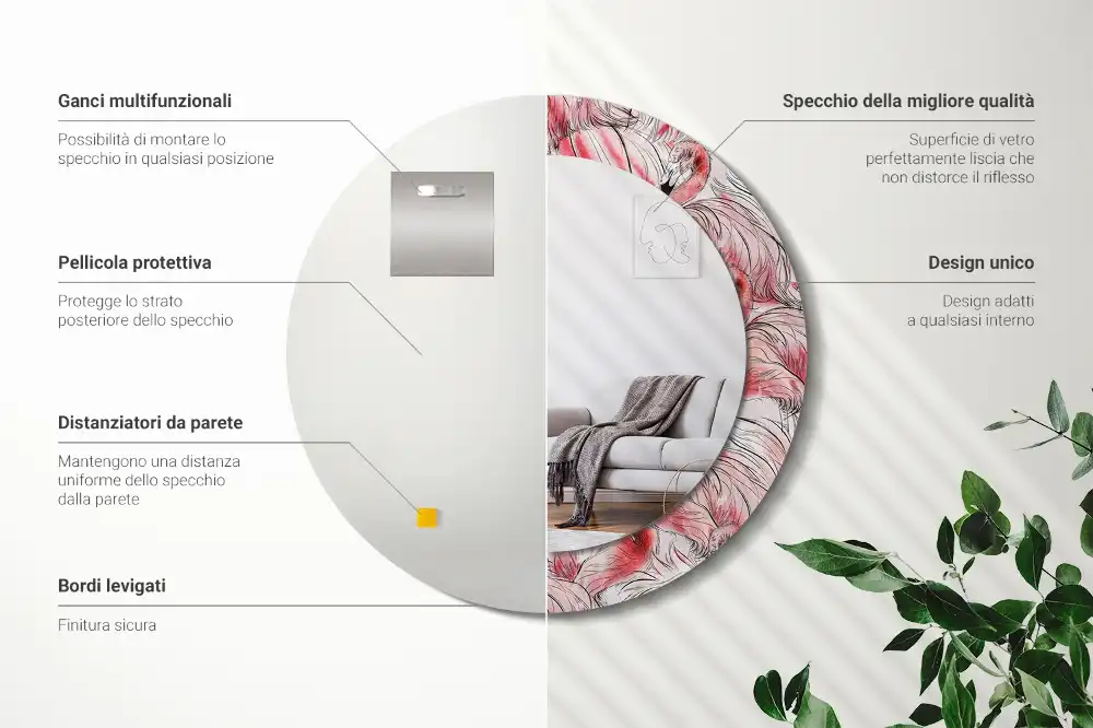 Spiegel rund Flamingos