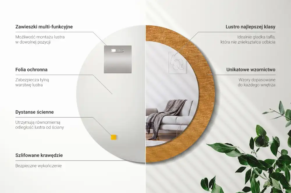 Spiegel mit bedrucktem Rahmen rund Vintage-Loft-Stil