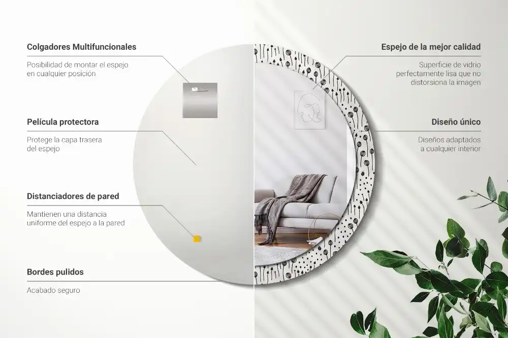 Spiegel rund Blumenzeichnung