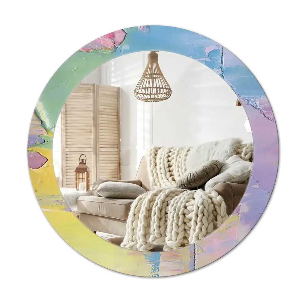 Spiegel mit bedrucktem Rahmen rund Ölgemäldestruktur