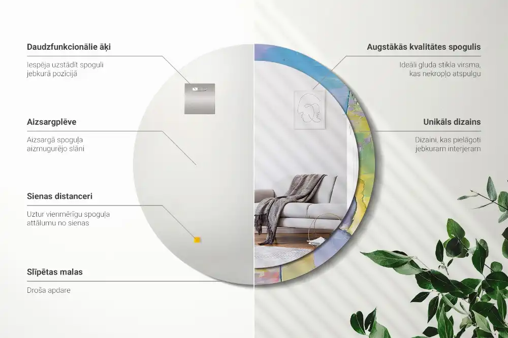 Spiegel mit bedrucktem Rahmen rund Ölgemäldestruktur