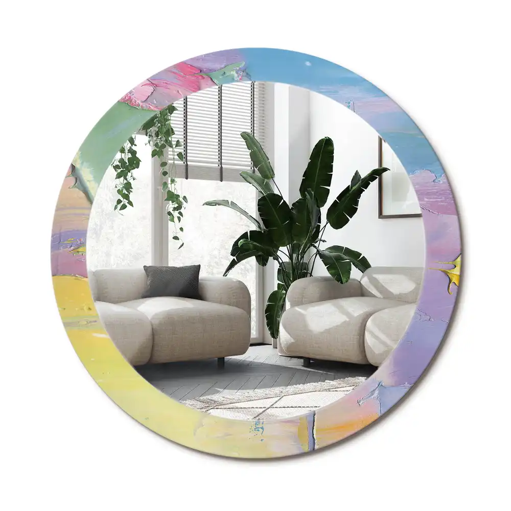 Spiegel mit bedrucktem Rahmen rund Ölgemäldestruktur