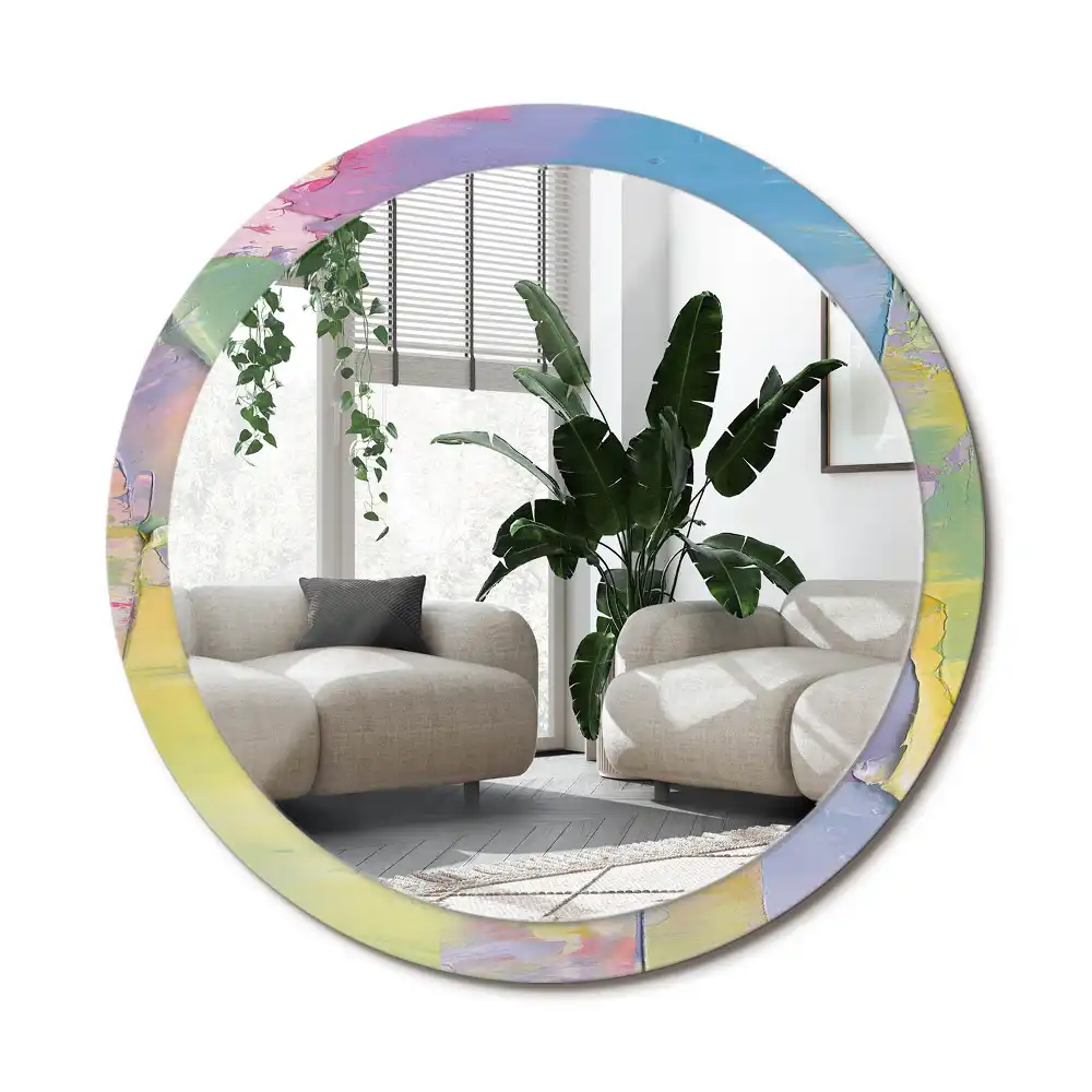 Spiegel mit bedrucktem Rahmen rund Ölgemäldestruktur