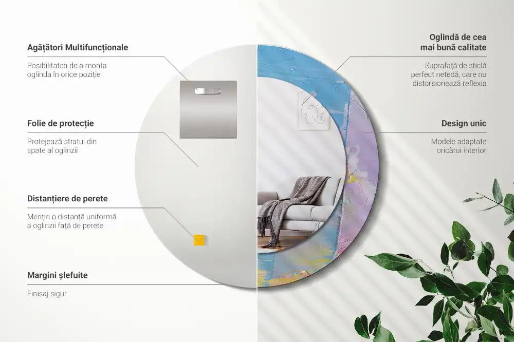 Spiegel mit bedrucktem Rahmen rund Ölgemäldestruktur